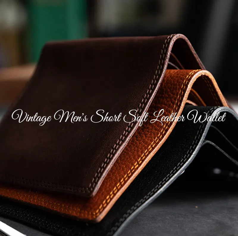 Vintage Minimalist Men's Short Soft Genuine Leather Wallet