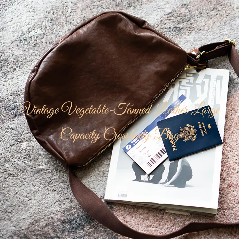 Vintage Vegetable-Tanned Leather Large Capacity Crossbody Bag