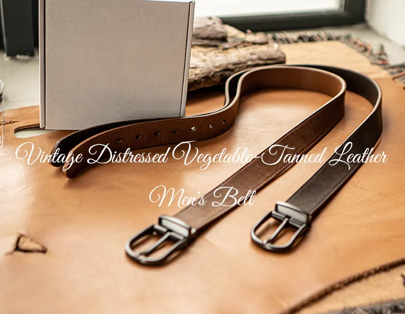 Vintage Distressed Vegetable-Tanned Leather Men's Belt